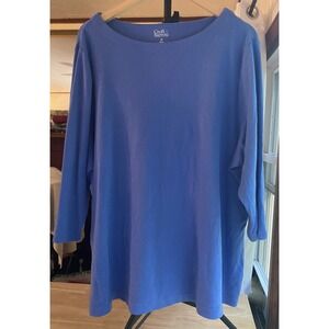 Croft & Barrow Women's 2X Royal Blue 3/4 Sleeve Shirt 100% Cotton